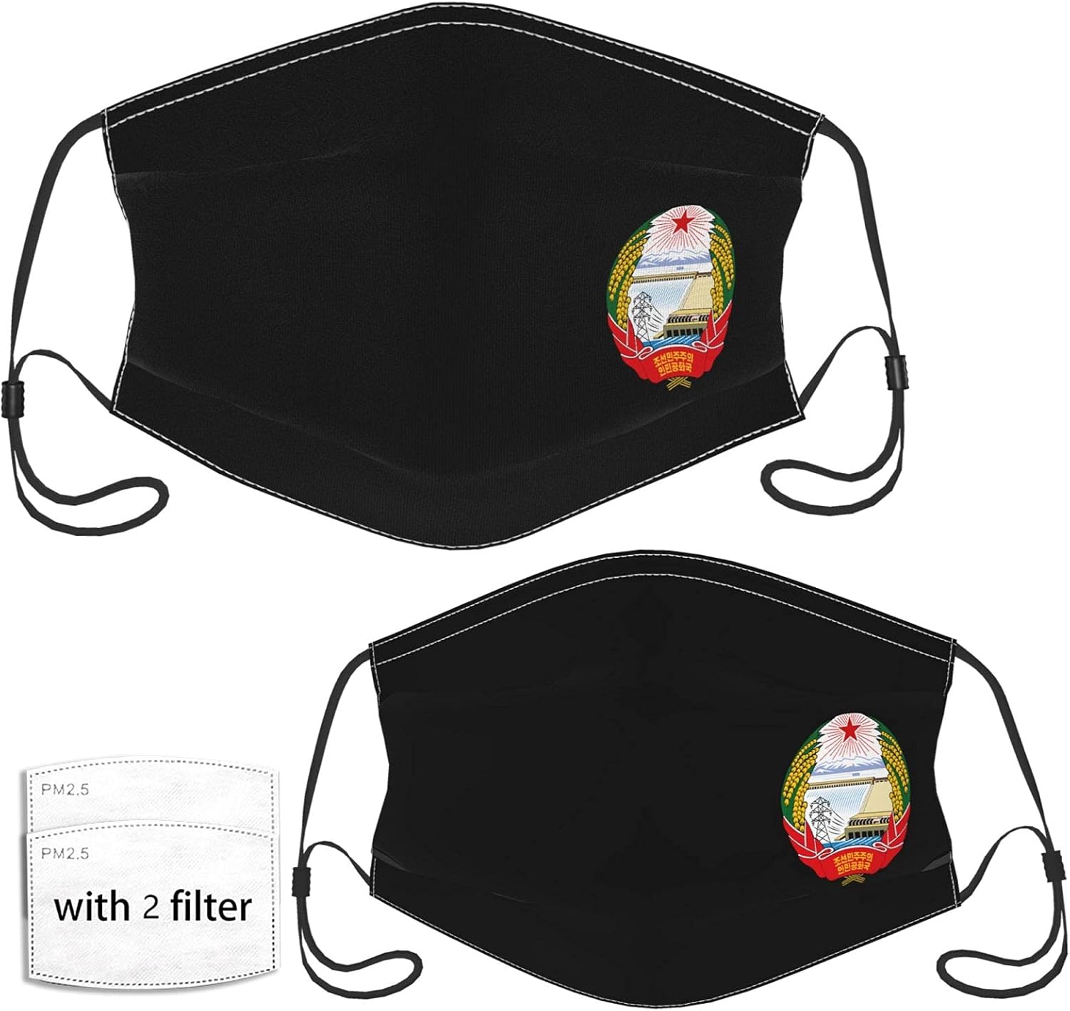 North Korea Flag Face Mask with 2 Pcs Filters, Reusable and Washable