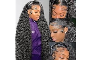 URODY 30 Inch Deep Wave Lace Front Wigs Human Hair 13x4 HD Lace Front Wigs Human Hair Pre Plucked 180% Density Deep Curly Human Hair Wig Wet and Wavy Glueless Frontal Human Hair Lace Front Wigs for Women