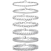 VNOX 5/7 Pcs Chain Bracelet for Men Women - Sturdy Stainless Steel Curb Width Cuban Link Chain Bracelet Set for Men Women,6.5/7/7.4/8.2/9 Inches