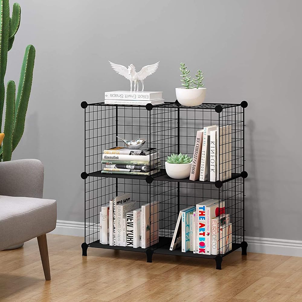 HOMIDEC 4 Cube Wire Storage Shelves Modular Closet Organizer Bookshelf