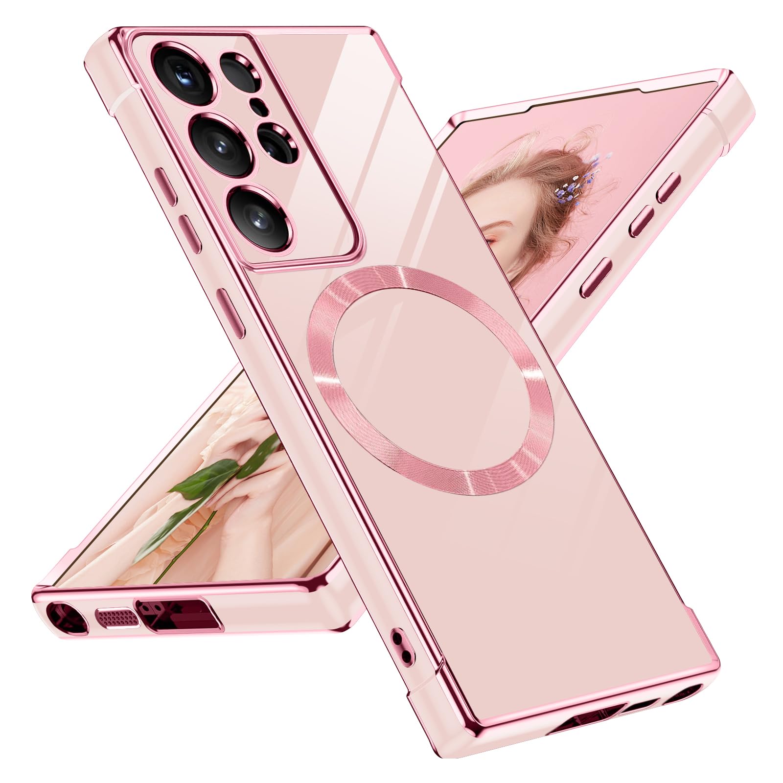 Photo 1 of Magnetic for Samsung Galaxy S21 Ultra Case Compatible with Mag-Safe,Galaxy S21 Ultra Magnetic Case,Slim Shockproof Women Men Girl Protective Case for Samsung S21 Ultra (Pink)