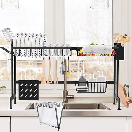 Amazon Qimhui水切りラック シンク上 幅さ約85 食器乾燥ラック 台所用品ホルダ 水切りかご 水が自動で流れる 省スペース 日本語取扱説明付 水切りラック オンライン通販