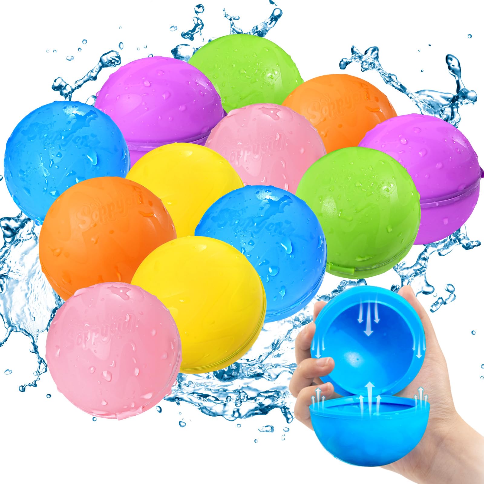 12 Stück wiederverwendbare Wasserballons, Pool-Strand-Wasserspielzeug für Jungen und Mädchen, Outdoor-Sommerspielzeug für Kinder, magnetischer Wasserball für Outdoor-Aktivitäten