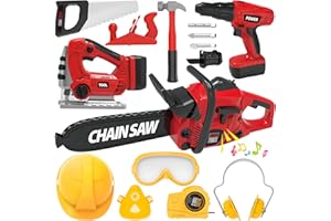 EP EXERCISE N PLAY Kids Tool Set with Electric Toy Drill Chainsaw Jigsaw Toy Tools, Realistic Kids Power Construction Pretend Play Tools Set Toy STEM Playset Toddler Toys Kit for Toddler Boy Girl Kid Child Tool Set Toy