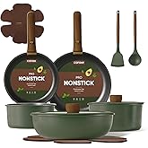 CAROTE 15pcs Pots and Pans Set, Nonstick Cookware Set Detachable Handle, Induction Kitchen Cookware Sets Non Stick with Removable Handle, RV Cookware Set, Oven Safe