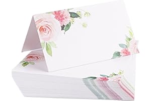 BUNCHBRAVO Floral Place Cards for Table Settings, 50-Pack Set, Bilateral Rose Table Name Tags for Wedding, Showers, Parties, 