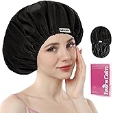 Years calm Shower Cap Reusable Waterproof, Double-Layer Hair Cap for Women, with Elastic Band, Ideal for Shower, Spa, Travel & Cleaning (black, One Size)
