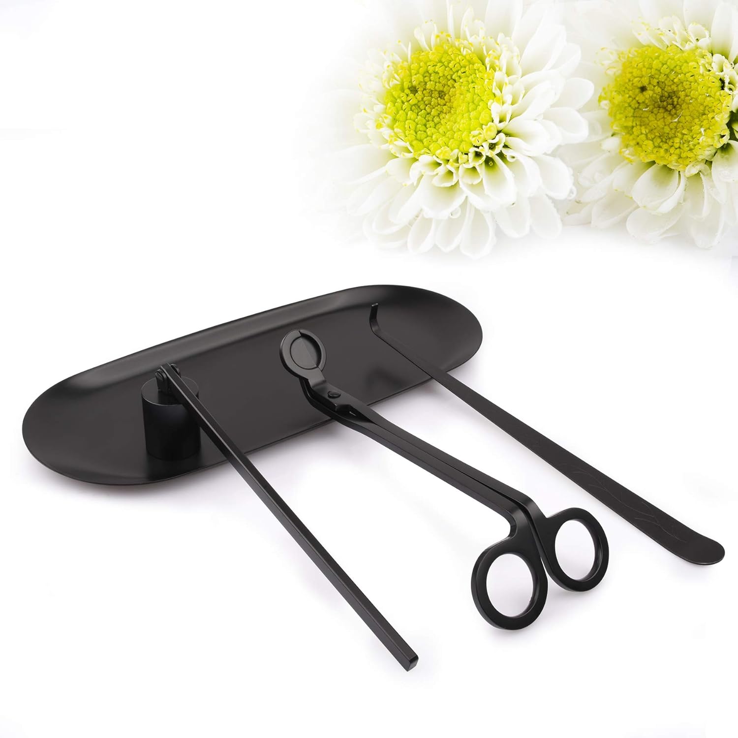 Avazuu 4-in-1 Candle Accessory Set Candle Wick Trimmer Candle Snuffer Candle Wick Dipper Storage Tray Plate Candle Care Kit for Candle Lovers (Black)