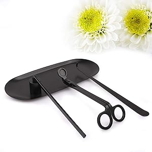 Avazuu 4-in-1 Candle Accessory Set Candle Wick Trimmer Candle Snuffer Candle Wick Dipper Storage Tray Plate Candle Care Kit for Candle Lovers (Black)