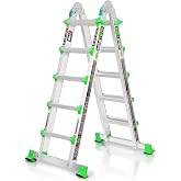 WDOT Ladder, Multi Position 5 Step Ladder Extension, 17 Ft Anti-Slip A Frame Compact Folding Ladder, 330LBS Adjustable Telescopic Aluminum Ladders for Home Stairs Roof Outdoor, Escaleras para Casa