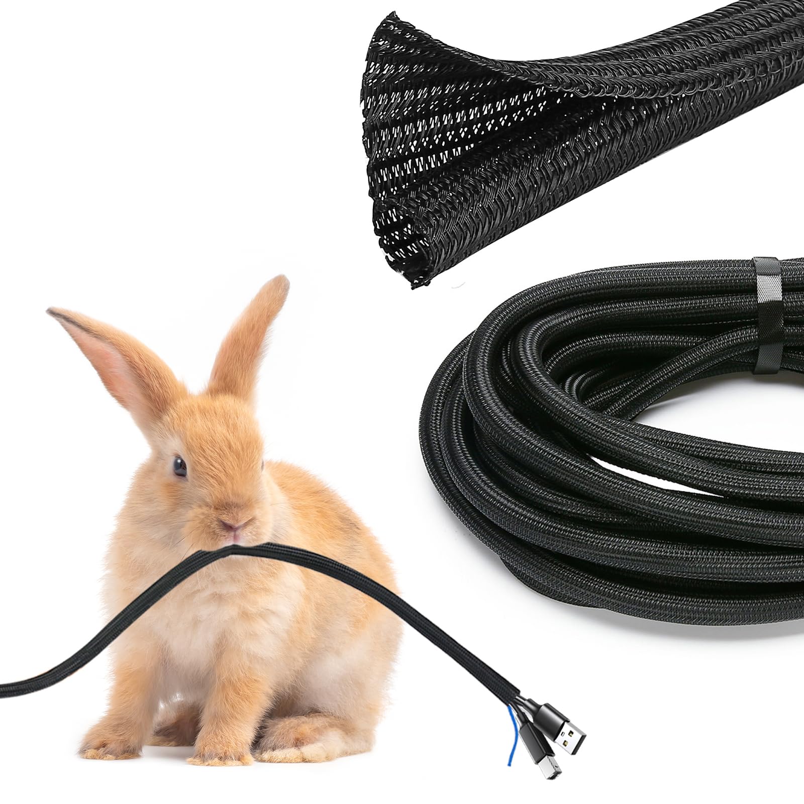 JOTO 10ft - 1/2 inch Cord Protector Wire Loom Tubing Cable Sleeve, Braided Cable Sleeve Split Sleeving Cord Management System for TV Computer Home Theater Office, Protect Pet From Chewing Cords –Black