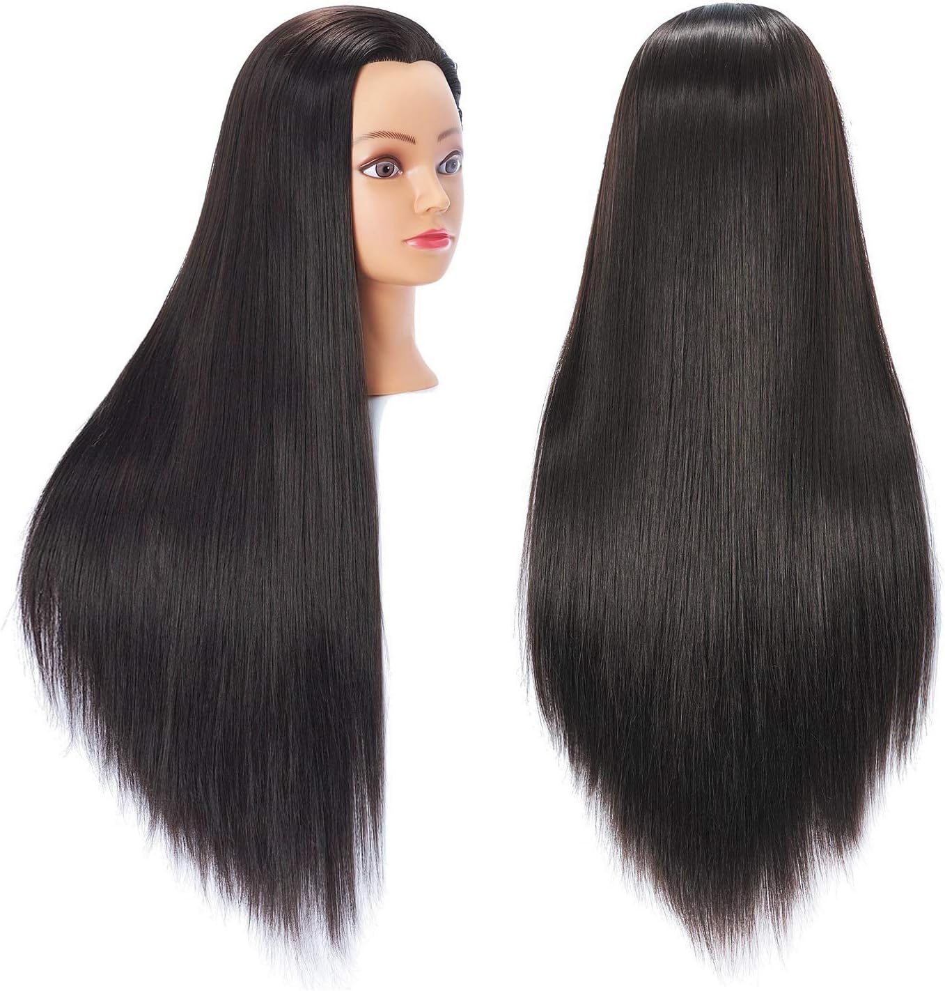 Hairingrid 26"-28" Mannequin Head Hair Styling Training Head Manikin Cosmetology Doll Head Synthetic Fiber Hair and Free Clamp Holder (Black)