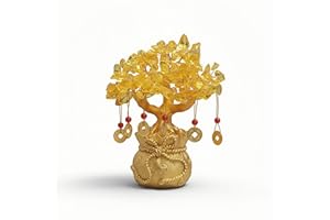 TBAKPU Crystal Money Tree Feng Shui Decor - Prosperity & Good Luck Gemstone Ornament for Home & Office (Yellow)