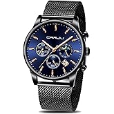 CRRJU Men's Fashion Casual Watches Auto Date Chronograph Watch Men Nice Work Watches Waterproof 30M Full Steel Quartz with Mesh Strap