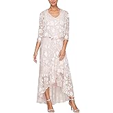 Alex Evenings Womens Sleeveless Printed Chiffon Midi Spring/Summer Mother of The Bride Dress with Jacket & High-Low Hemline