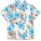 OCHENTA Boys' Hawaiian Button Down Shirt - Short Sleeve Tropical Floral Aloha Beach Tops (2T-14 Years)