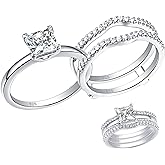 SHELOVES Solitaire Princess CZ Engagement Rings Set for Women Wedding Rings Enhancers band 925 Sterling Silver 4-13