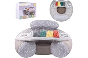 Upgraded Blublu Park Baby Donut Sit Me Up Floor Seat for 3-36 Months, Wider U-Shape Inflatable Baby Seat with Cover, Activity Chair for Sitting up, Sensory Tray Suitable for Development, Piano