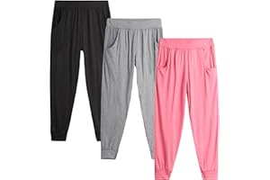 Sweet Hearts Girls Sweatpants - 3 Pack Girls' Activewear High Waisted Jogger Pants with Pockets: Made in USA (Sizes: 5-18)