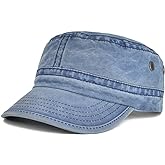 VOBOOM Washed Cotton Military Cadet Army Caps Unique Design Vintage Flat Top Hat
