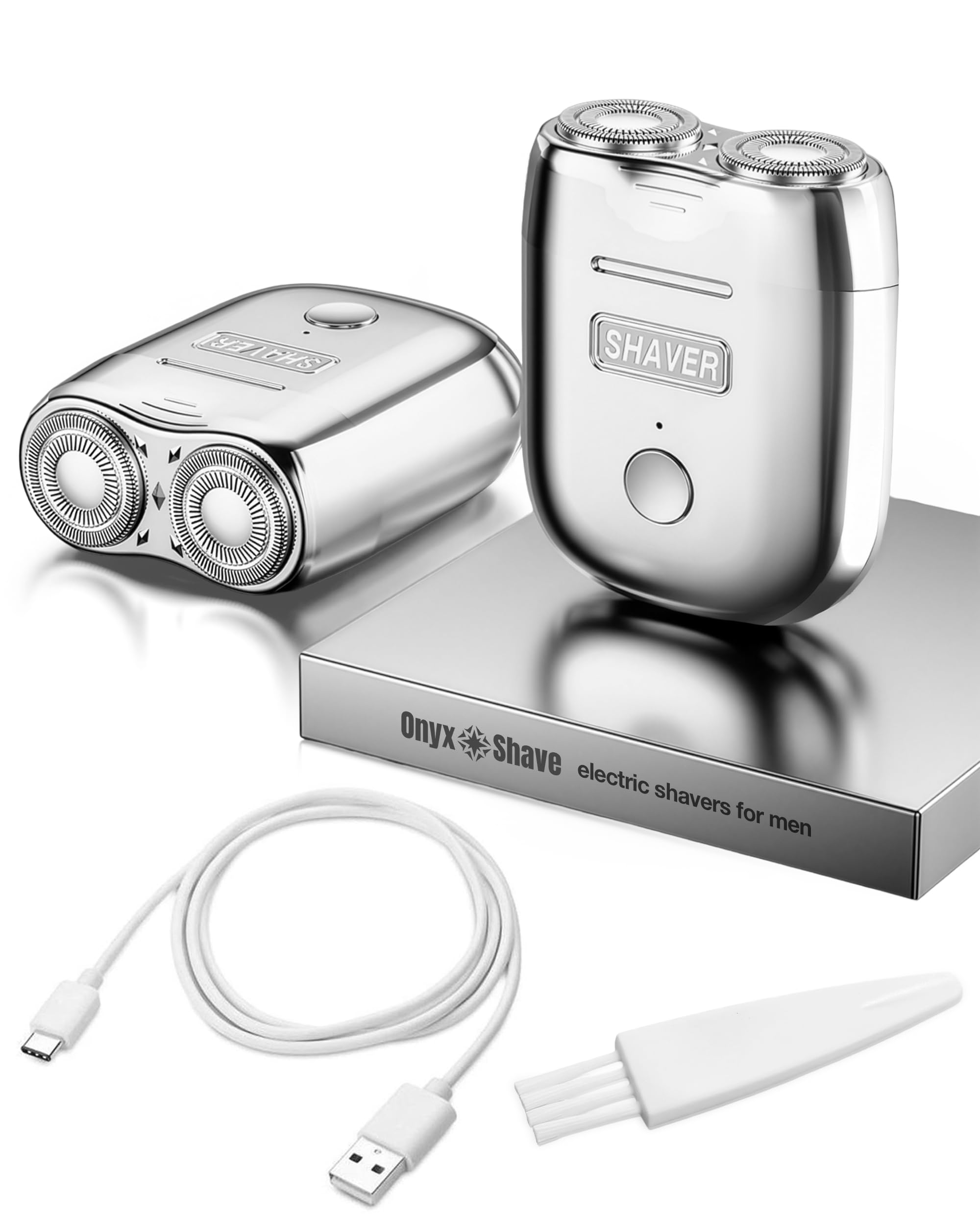 Photo 1 of Onyx Shaver Mini Dual Head Rotary Electric Razor for Men Portable Travel Shaver USB C Rechargeable Wet or Dry Use Lightweight Pocket Size Electric Shavers for Men Two Speed Easy Clean Detachable Head