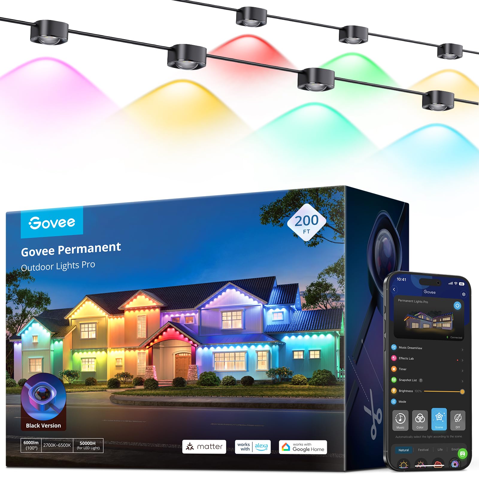 Photo 1 of ***(USED/ UNKNOWN IF MISSING PARTS/ UNABLE TO TEST ITEM)***Govee Permanent Outdoor Lights Pro, 200ft with 120 RGBIC LED Lights for Daily and Accent Lighting, 75 Scene Modes for Outdoor Decor, IP67 Waterproof, Works with Alexa, Google Assistant, Matter, Bl