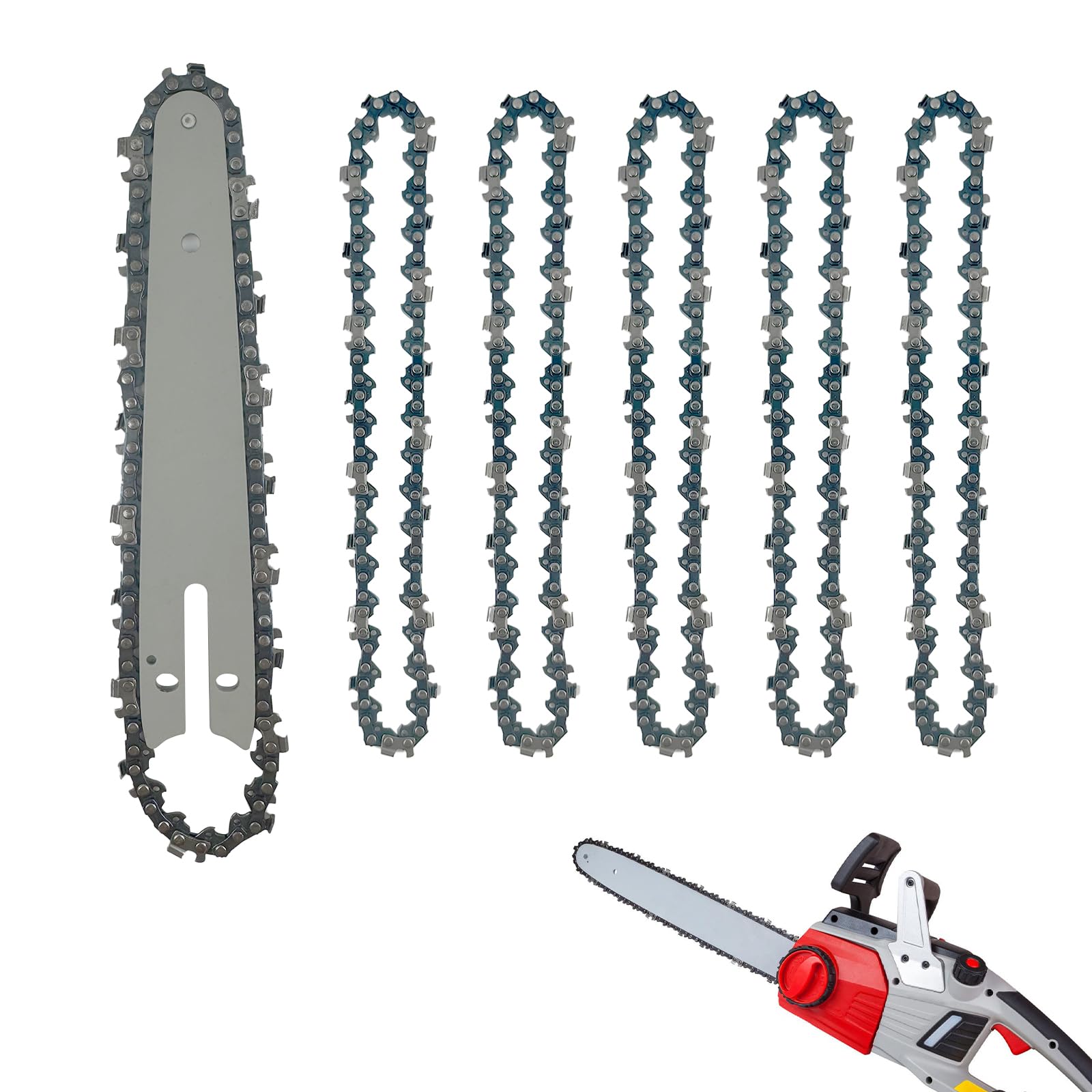 5Pcs Chainsaw Chain with Chainsaw Guide Rail, 6 Inch Mini Electric Chain Replacement, 37 Drive Links Replacement Chainsaw, Chainsaw Bar and Chain Combo, Low Kickback Saw for Tree Trimming