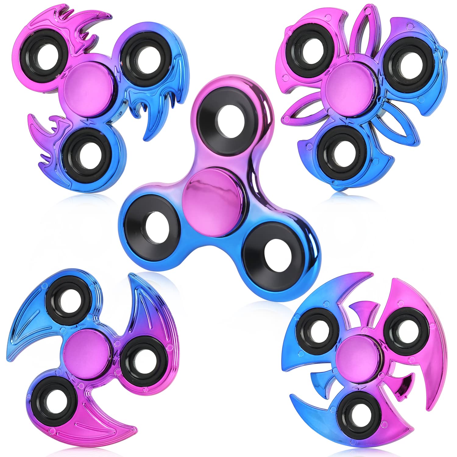 Aveloki 5 Pack Fidget Spinner, Ultra Durable Stainless Steel Bearing High Speed Precision Metal Material Hand Spinner Focus Anxiety Stress Relief Boredom Killing Time Toys
