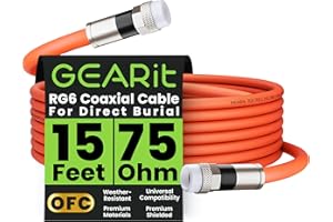 GEARit Coaxial Cable for Direct Burial (15ft) RG6 70 Ohm RF Rubber Boot Waterproof Underground in-Wall with Rubber Boot, High