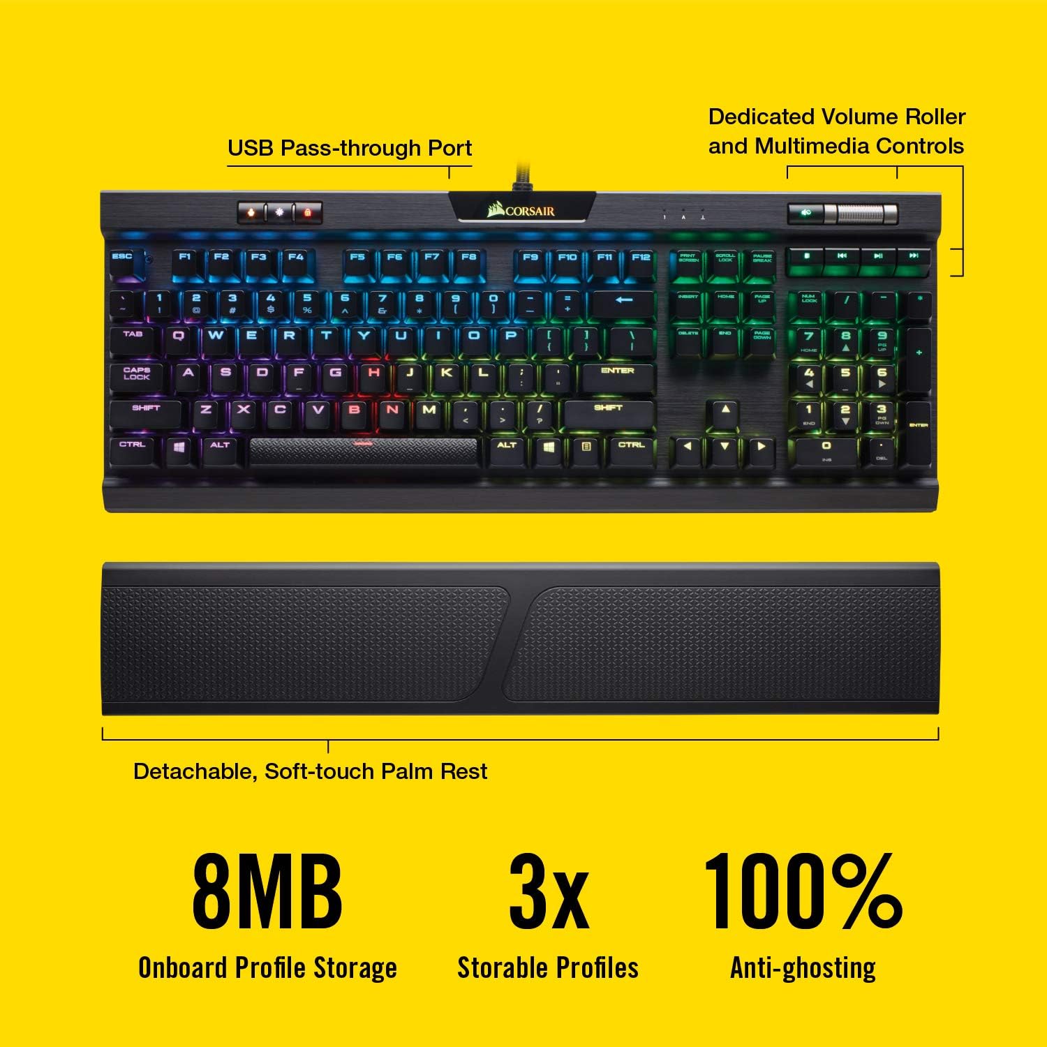 Corsair K70 RGB MK.2 Rapidfire Mechanical Gaming Keyboard - USB Passthrough & Media Controls - Fastest & Linear - Cherry MX Speed - RGB LED Backlit: Computers & Accessories