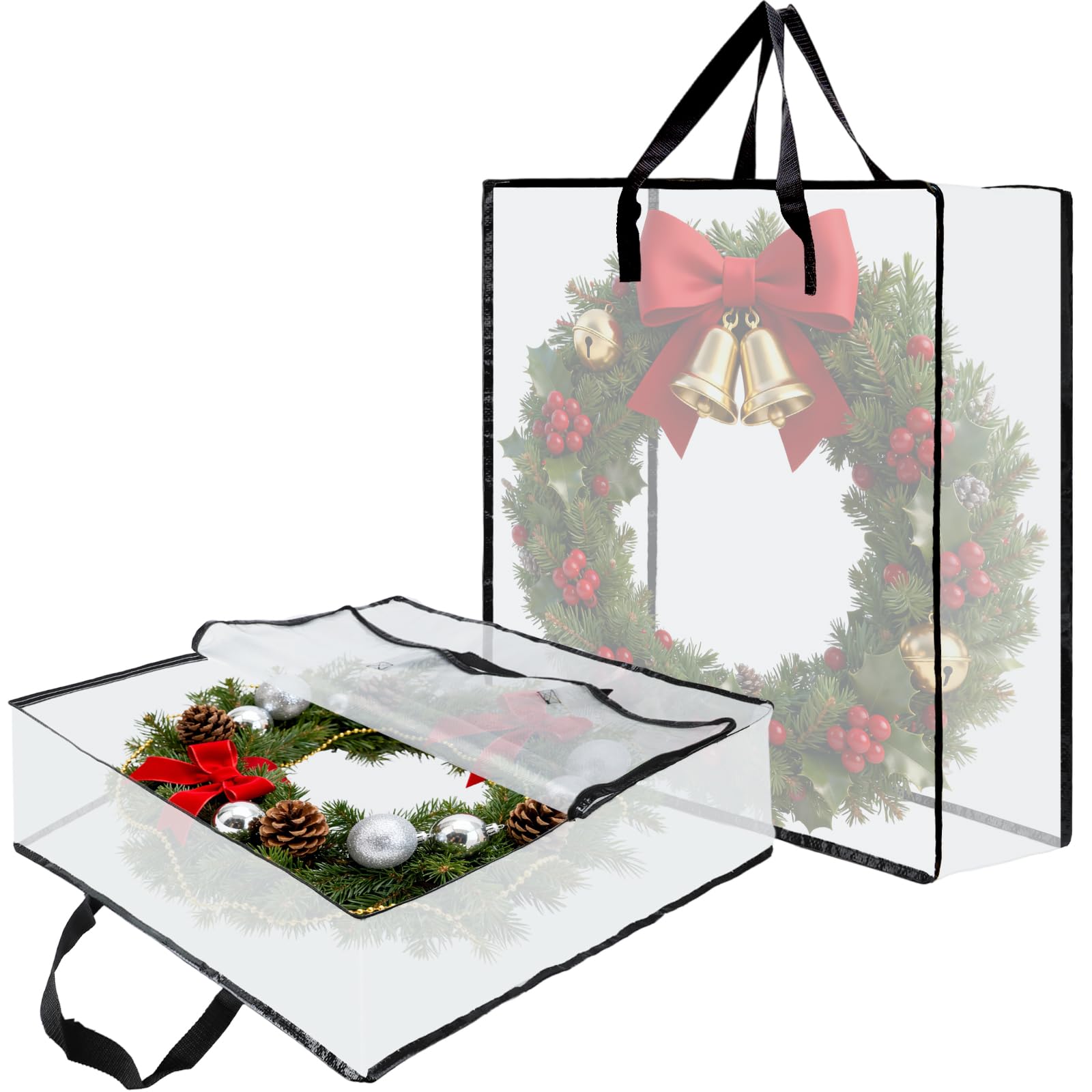 Photo 1 of Wreath Storage Bag, 26 Inches Wreath Storage Container Christmas Decoration Garland Container Clear Storage Bags Moving Bag for Wreaths Clothes Gift Pillow Under Bed Storage (Transparent - 2 PACK)