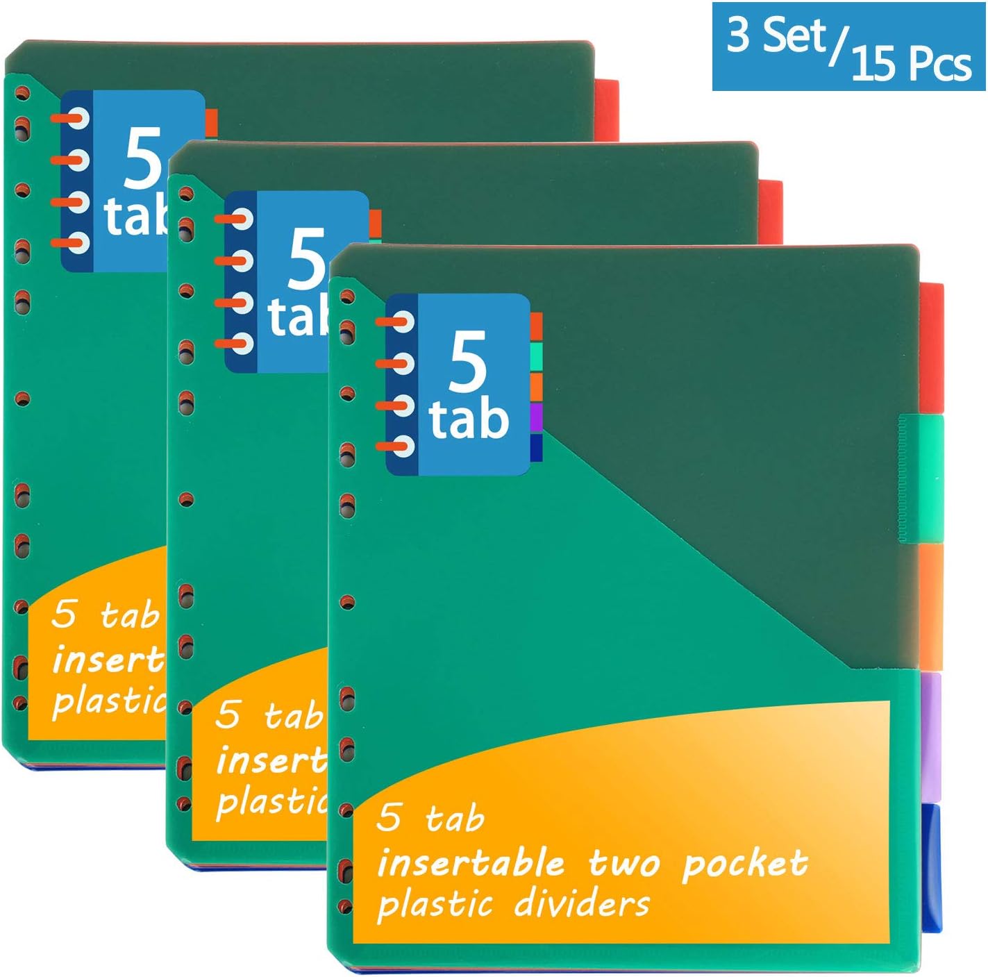 Insertable Plastic Dividers, Binders Dividers with Pockets & tabs, 8-Tab Set, Multi-Color, Pack of 3 : Office Products
