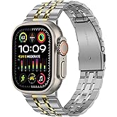 Tasikar Band Compatible with Apple Watch Ultra 3 Band 49mm, Men Women Strap Solid Stainless Steel Metal Bracelet Compatible with Apple Watch Ultra 2/1 49mm, Silver-Gold