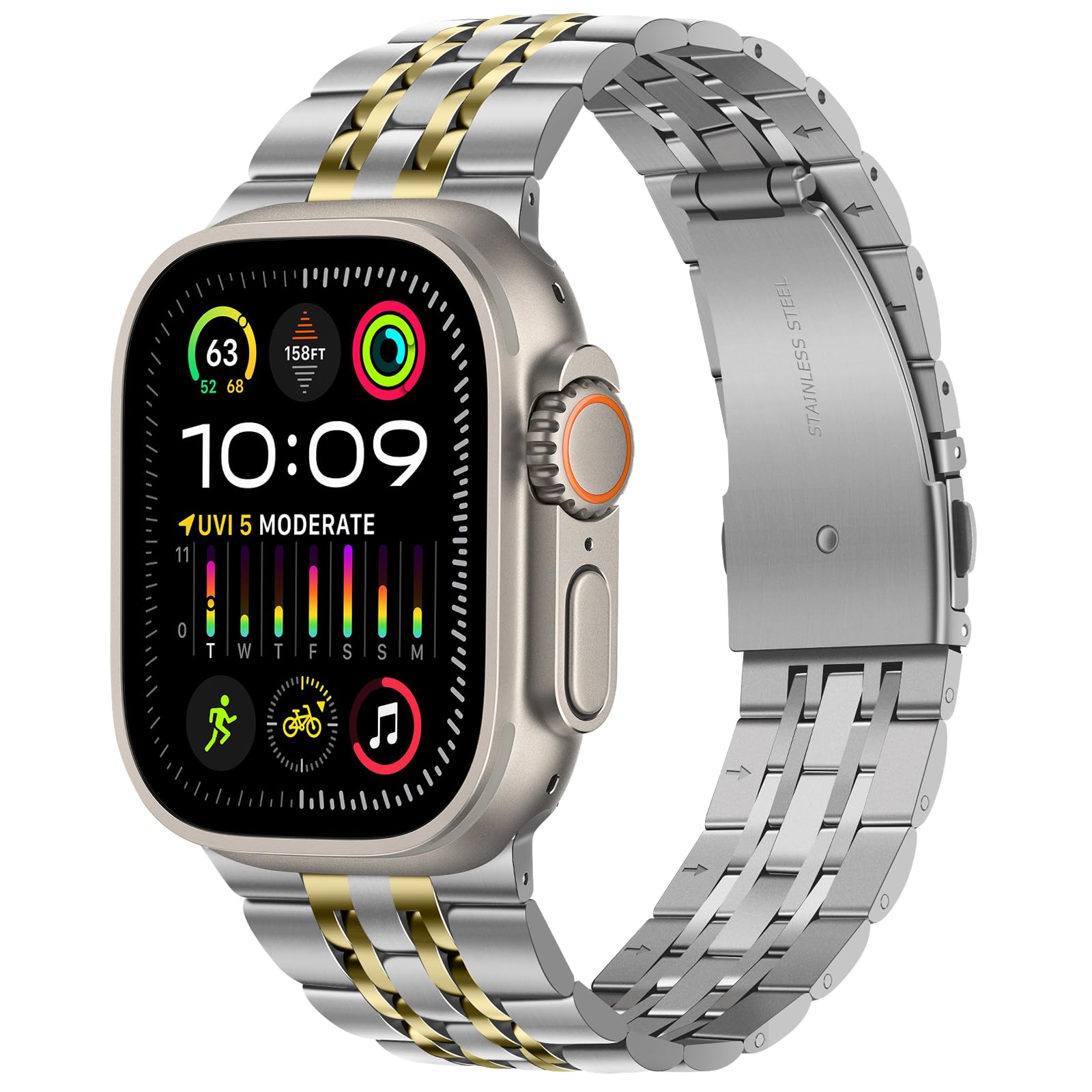 Tasikar Compatible with Apple Watch Ultra 3 Band 49mm, Men Women Strap Solid Stainless Steel Metal Bracelet Compatible for Apple Watch Ultra 3 2 1 49mm, Silver-Gold