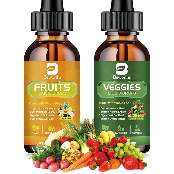 B BEWORTHS FRUITS AND VEGGIES SUPPLEMENT – BALANCE OF NATURAL FRUIT AND VEGETABLE VITAMINS SUPPLEMENTS LIQUID DROPS, WHOLE NATURE SUPER-FOOD FILLED WITH VITAMINS AND MINERALS – SUPPORTS ENERGY LEVELS