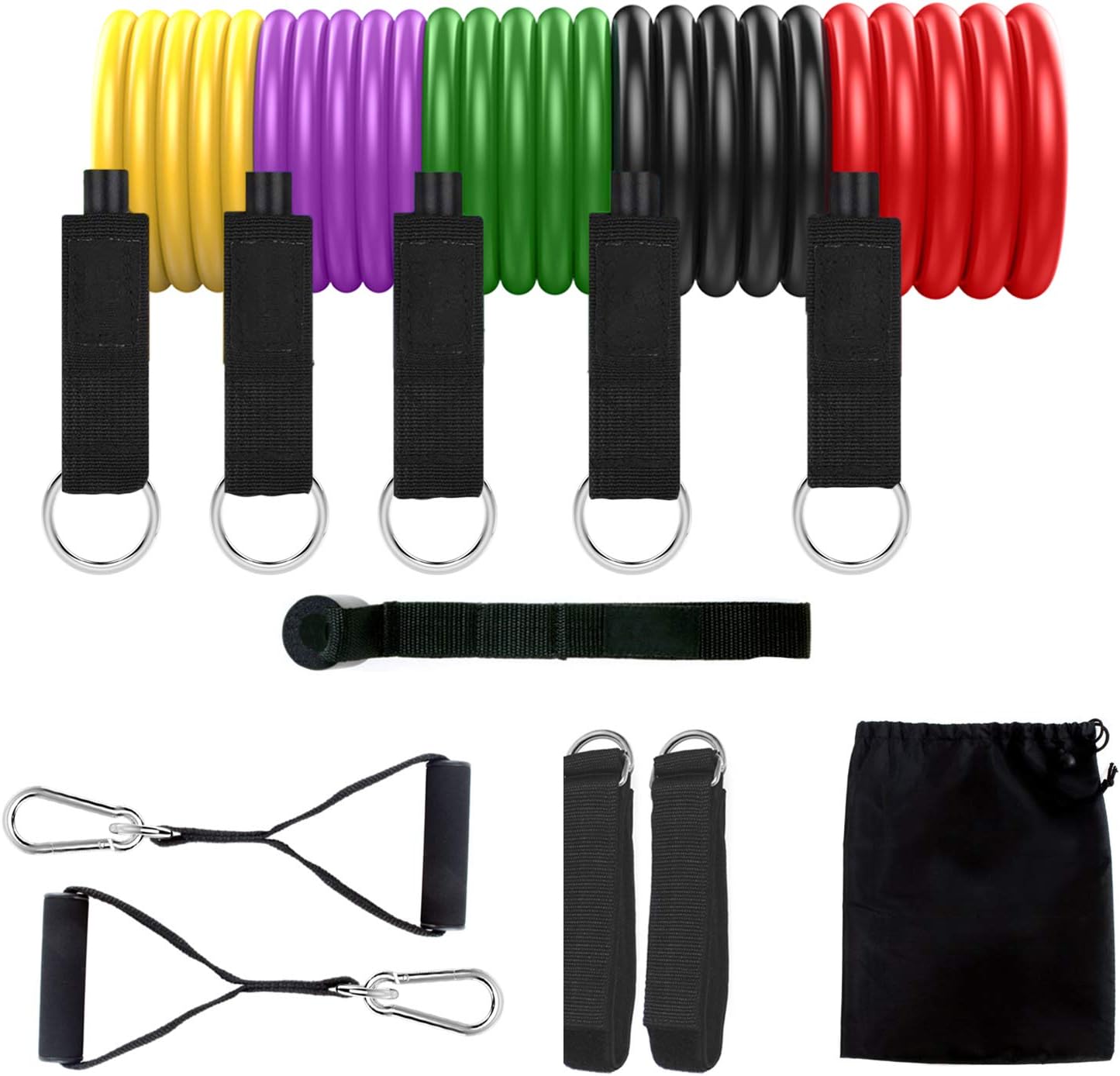 UPOWEX Resistance Bands Set – Include 5 Stackable Exercise Bands with Carry Bag, Door Anchor Attachment, Legs Ankle Straps, Foam Handles and Workout Guide
