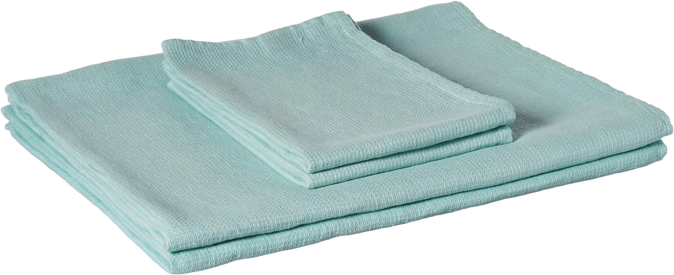 LinenMe Set Washed Waffle Eggshell Blue, 2 Big 2 Hand Towels, Made in Europe, Bath Sheet, European Linen, Machine Washable, Super Absorbent, 2 Towels and 2 Towels