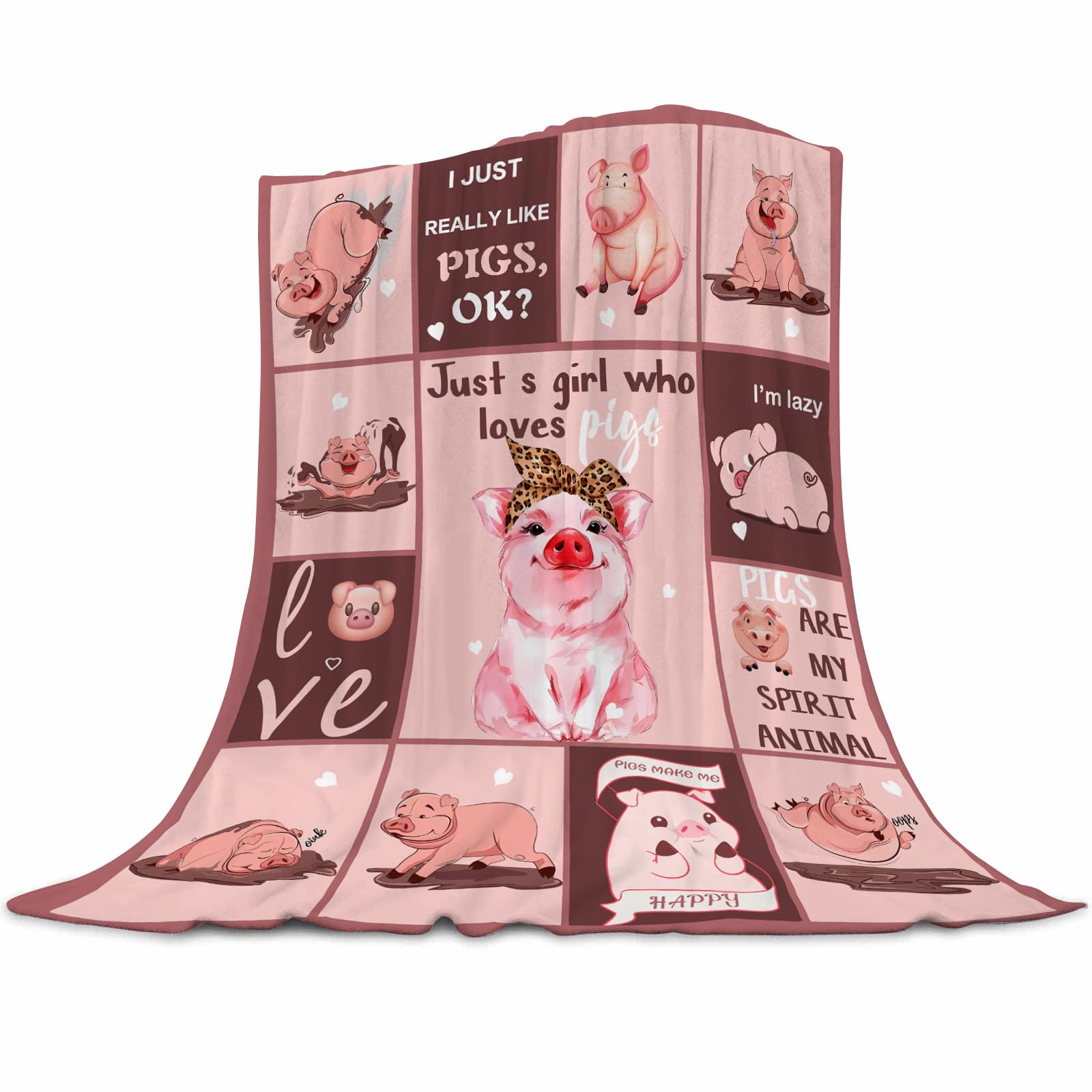 Abaysto Cute Pig Flannel Blanket for Girl Boy I Just Really Like Pigs Fleece Throw Blanket, Super Soft Plush Fuzzy Pink Cartoon Pig Pattern Blankets for Couch Sofa Bed Gifts for Kids 100x130cm