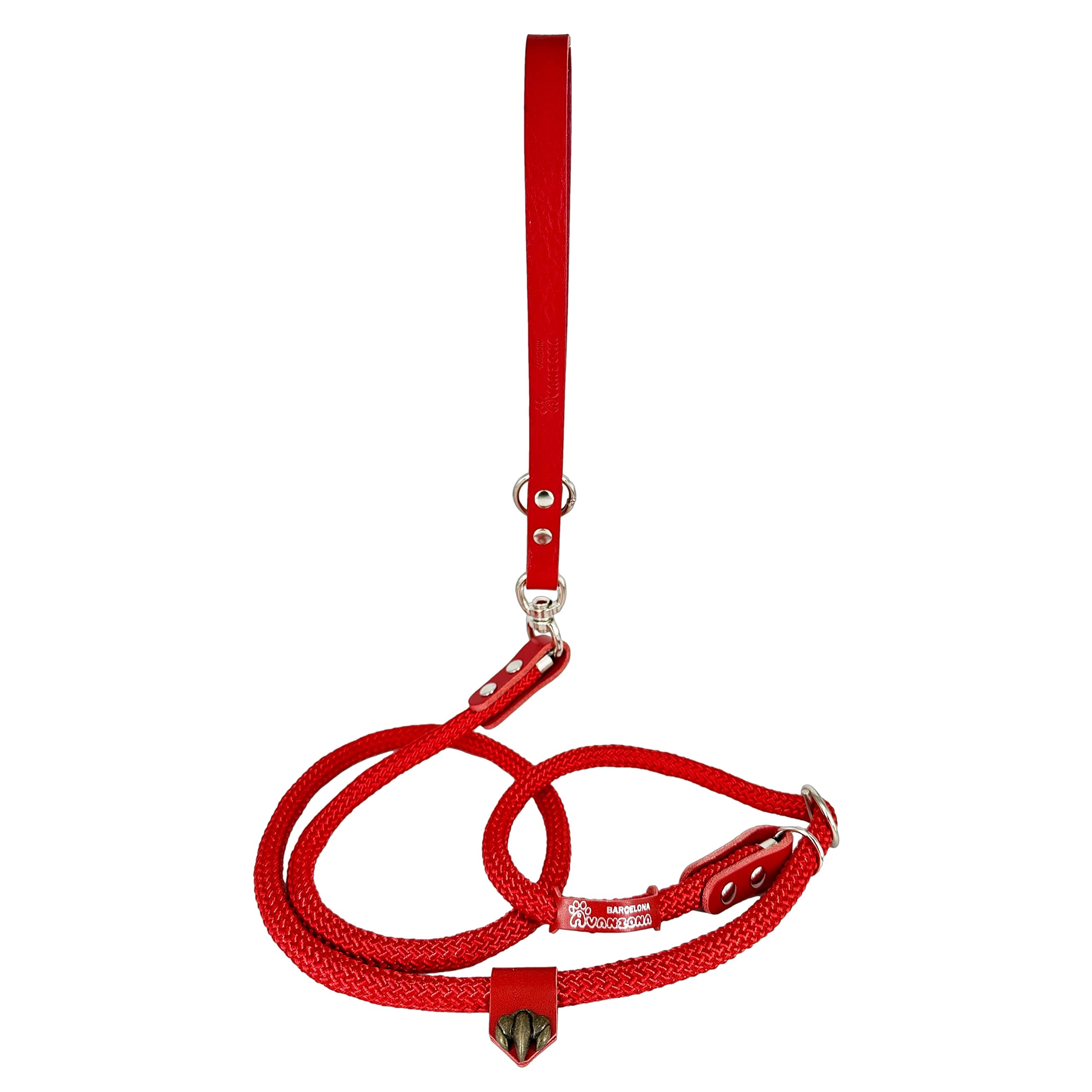 2-in-1 Dog Leash with Built-in Collar and Leather Handle, No-Pull for Small to Large Dogs, Made in Spain. Red&Red — image 1