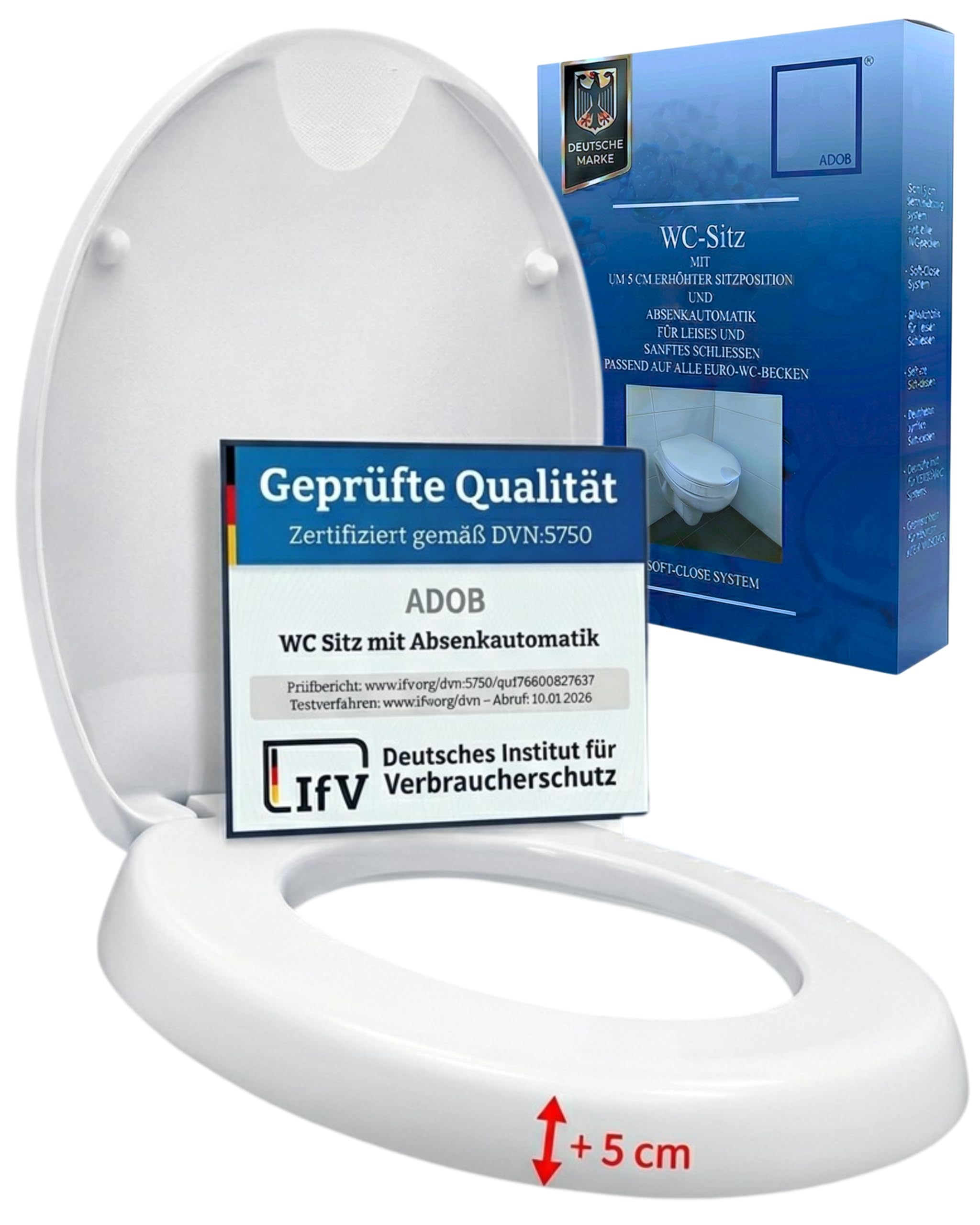 Novara Plus Duroplast WC Seat Raiser with Soft Close 5 cm