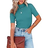 Nutssfiree Women Tops Dressy Casual Mock Turtleneck Short Sleeve Ribbed Business Work Shirts Blouses