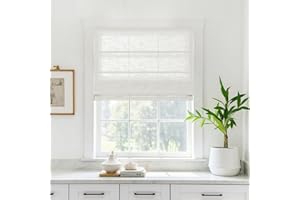 TWOPAGES Custom Linen Roman Shades, Cordless & Motorized Window Blinds for Kitchen, Bedroom, Living Room, Bathroom