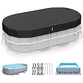 LXKCKJ 7x13 FT Pool Cover for Above Ground Pools, Rectangular 420D Oxford | 10000PA Waterproof, 100MPH Windproof, Tear-Resistant, UPF50+ UV Protection,Cuts Evaporation, for Oval /Rectangular Pool