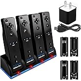 Upgraded Wii Controller Charger Station, Covanm 4 Port Wii Charging Station with 4 Rechargeable Battery for Wii (4 Port Charging Dock+4 Replacement Batteries+USB Cable+USB Power Adapter)