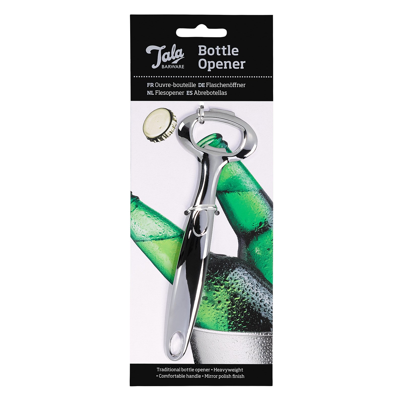 Tala Barware Traditional Bottle Opener, made with Brushed Steel for a Professional look, perfect for beer bottle and traditional fizzy bottles