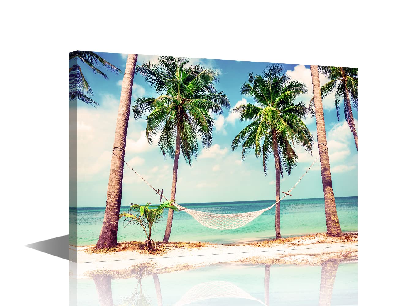Beach Coconut Tree Hammock Canvas Wall Art Seascape Painting Seaside Artwork Picture Print for Living Room Bedroom Home Office Wall Decor Modern Landscape Ready to Hang (12X8in) — image 1