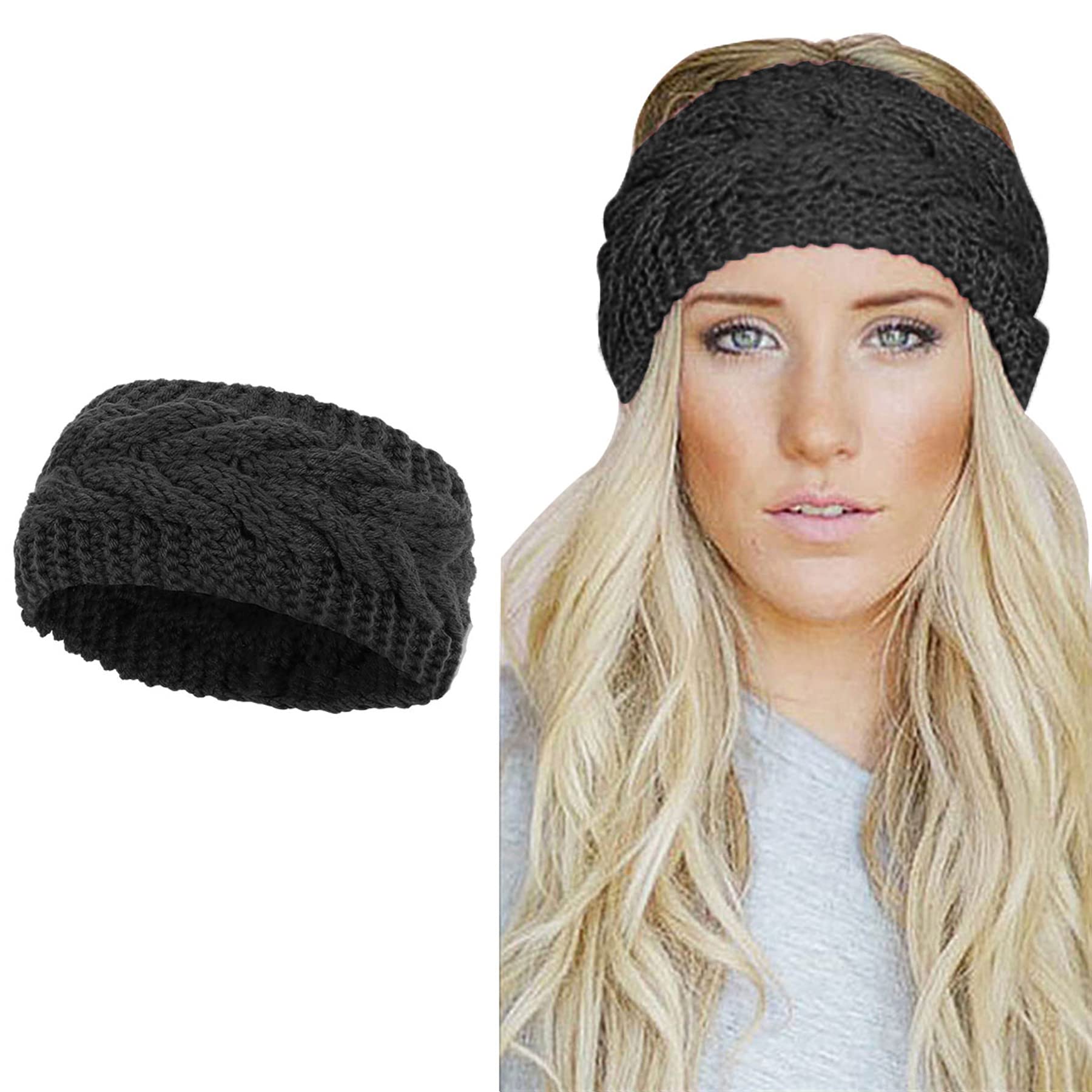 Winter Knitted Headband for Women – Soft Warm Crochet Braided Ear Warmer, Cozy & Stylish for Cold Weather, Perfect for Ponytails – Multiple Colors