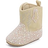 ESTAMICO Baby Girls Embroidery Western Cowgirl Boots Infant Sequin Leather Cowboy Booties Round Toe Ankle High Hook and Loop Shoes