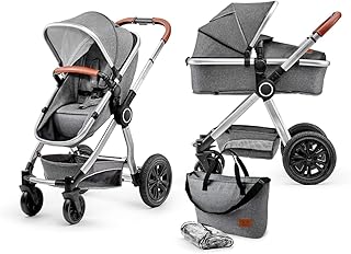 Kinderkraft Kinderwagen 2 in 1 VEO, Kinderwagenset, Kombikinderwagen, Sportwagen, Buggy und Tragewanne in Einem, Zubehör, Zweistufige Federung, Große Räder, Einfaches Zusammenklappen, Grau