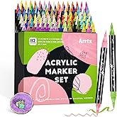Arrtx Paint Markers Paint Pens, 112 Colors Acrylic Paint Pens Dual-Tip for Rock Painting, Ceramic, Wood, Plastic, Scrapbookin